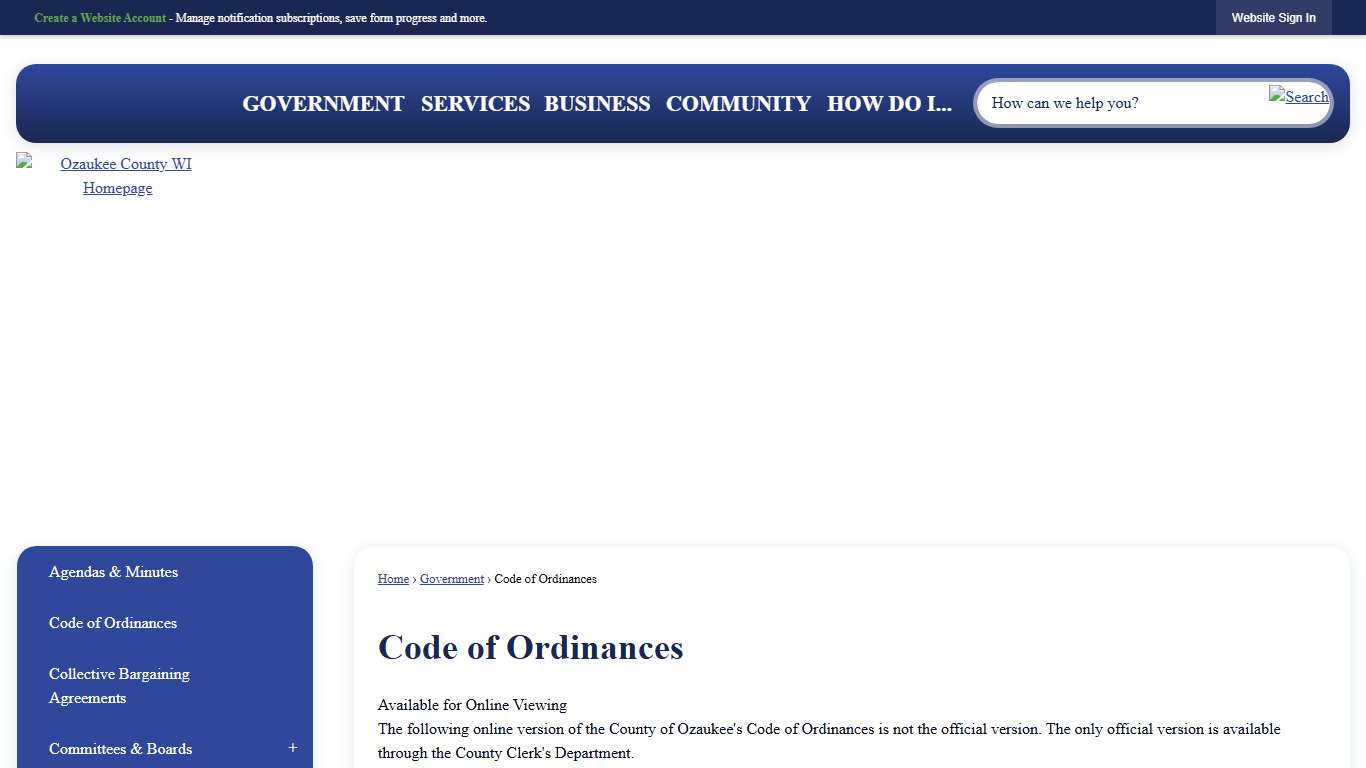Code of Ordinances | Ozaukee County, WI - Official Website